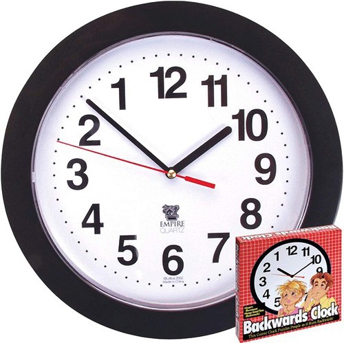 Black backwards wall - black, clock