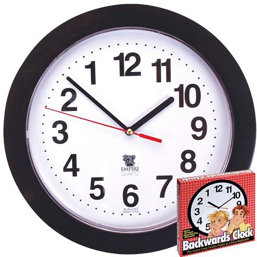 Black backwards wall - black, clock